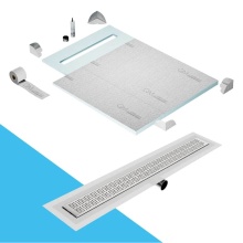 QM Drain SP40.33.200.32FSO ST - Shower Pan Curbless Kit 40'' with a 32'' Kai Linear Drain Flange Edge Side Out