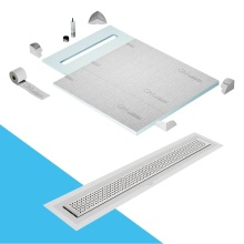 QM Drain SP40.33.400.32F ST - Shower Pan Curbless Kit 40'' with a 32'' Lotus Linear Drain Flange Edge in Sat