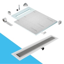 QM Drain SP40.33.700.32FSO ST - Shower Pan Curbless Kit 40'' with a 32'' Wedgewire Linear Drain Flange Edge Si