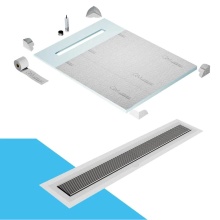 QM Drain SP48.33.700.36F PS - Shower Pan Curbless Kit 48'' with a 36'' Wedgewire Linear Drain Flange Edge in