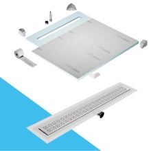 QM Drain SP56.33.200.48FSO ST - Shower Pan Curbless Kit 56'' with a 48'' Kai Linear Drain Flange Edge Side Out