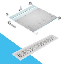 QM Drain SP64.33.200.58F ST - Shower Pan Curbless Kit 64'' with a 58'' Kai Linear Drain Flange Edge in Satin