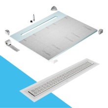 QM Drain SP80.33.200.58F ST - Shower Pan Curbless Kit 80'' with a 58'' Kai Linear Drain Flange Edge in Satin