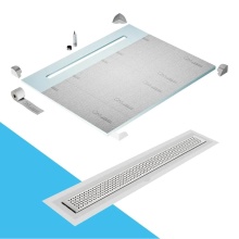 QM Drain SP80.33.400.58F ST - Shower Pan Curbless Kit 80'' with a 58'' Lotus Linear Drain Flange Edge in Sat