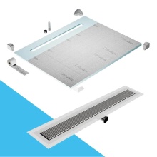 QM Drain SP80.33.700.58FSO ST - Shower Pan Curbless Kit 80'' with a 58'' Wedgewire Linear Drain Flange Edge Si