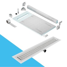 QM Drain SPC32.33.200.24FSO ST - Shower Pan Kit 32'' with a 24'' Kai Linear Drain Flange Edge Side Outlet in Sa