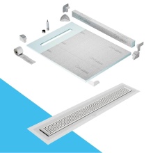 QM Drain SPC48.33.400.36F ST - Shower Pan Kit 48'' with a 36'' Lotus Linear Drain Flange Edge in Satin
