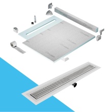 QM Drain SPC56.33.300.48FSO PS - Shower Pan Kit 56'' with a 48'' Delta Linear Drain Flange Edge Side Outlet in