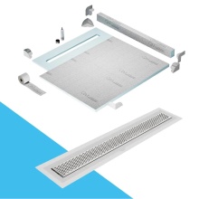 QM Drain SPC56.33.300.48F ST - Shower Pan Kit 56'' with a 48'' Delta Linear Drain Flange Edge in Satin