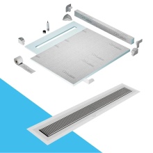 QM Drain SPC56.33.700.48F ST - Shower Pan Kit 56'' with a 48'' Wedgewire Linear Drain Flange Edge in Satin