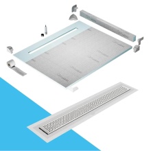 QM Drain SPC80.33.400.58F ST - Shower Pan Kit 80'' with a 58'' Lotus Linear Drain Flange Edge in Satin