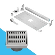 QM Drain SPCC.88.100.04 PS - Center Shower Pan Kit 32'' x 63'' with 4'' Mira Square Drain in Poli