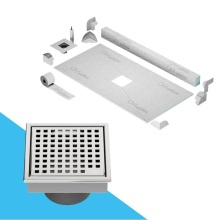 QM Drain SPCC.88.100.04 ST - Center Shower Pan Kit 32'' x 63'' with 4'' Mira Square Drain in Sati
