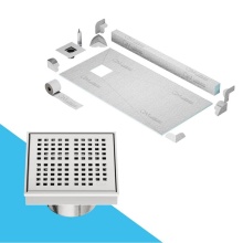 QM Drain SPOC.33.200.04 ST - Off-Center Shower Pan Kit 32'' x 63'' with 4'' Kai Square Drain in S