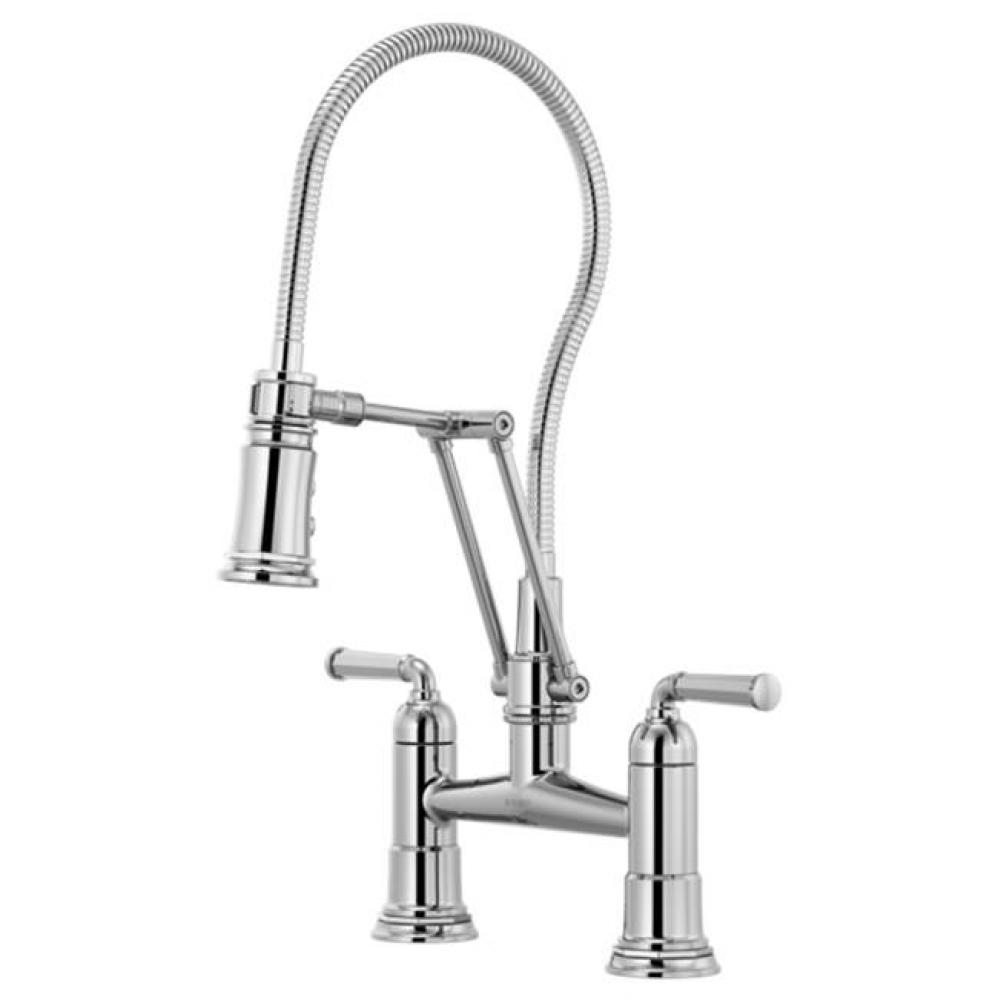 Two Handle Articulating Bridge Faucet With Finished Hose
