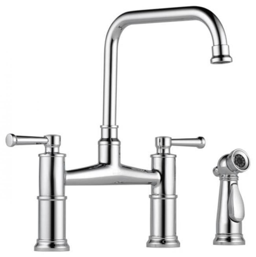Two Handle Bridge Kitchen Faucet With Spray