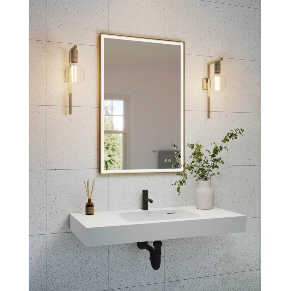 ARTUS FRAMED MIRROR 24'' W x 36'' H +DEFOG +LIGHT, GOLD