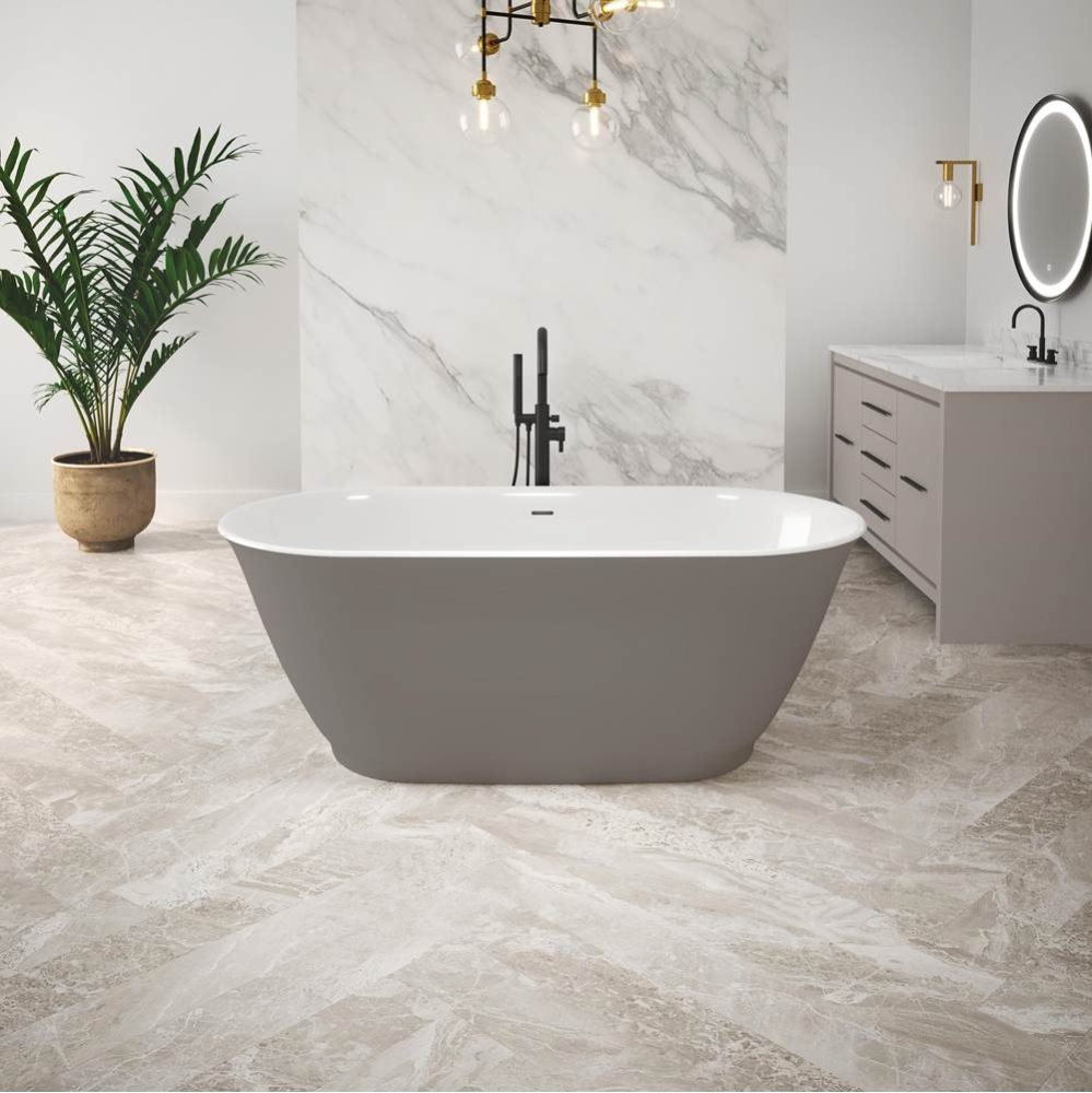 ARIA STONE CALLA TUB, 62 X 29, MATTE GREY EXT/ WHITE GLOSS INT