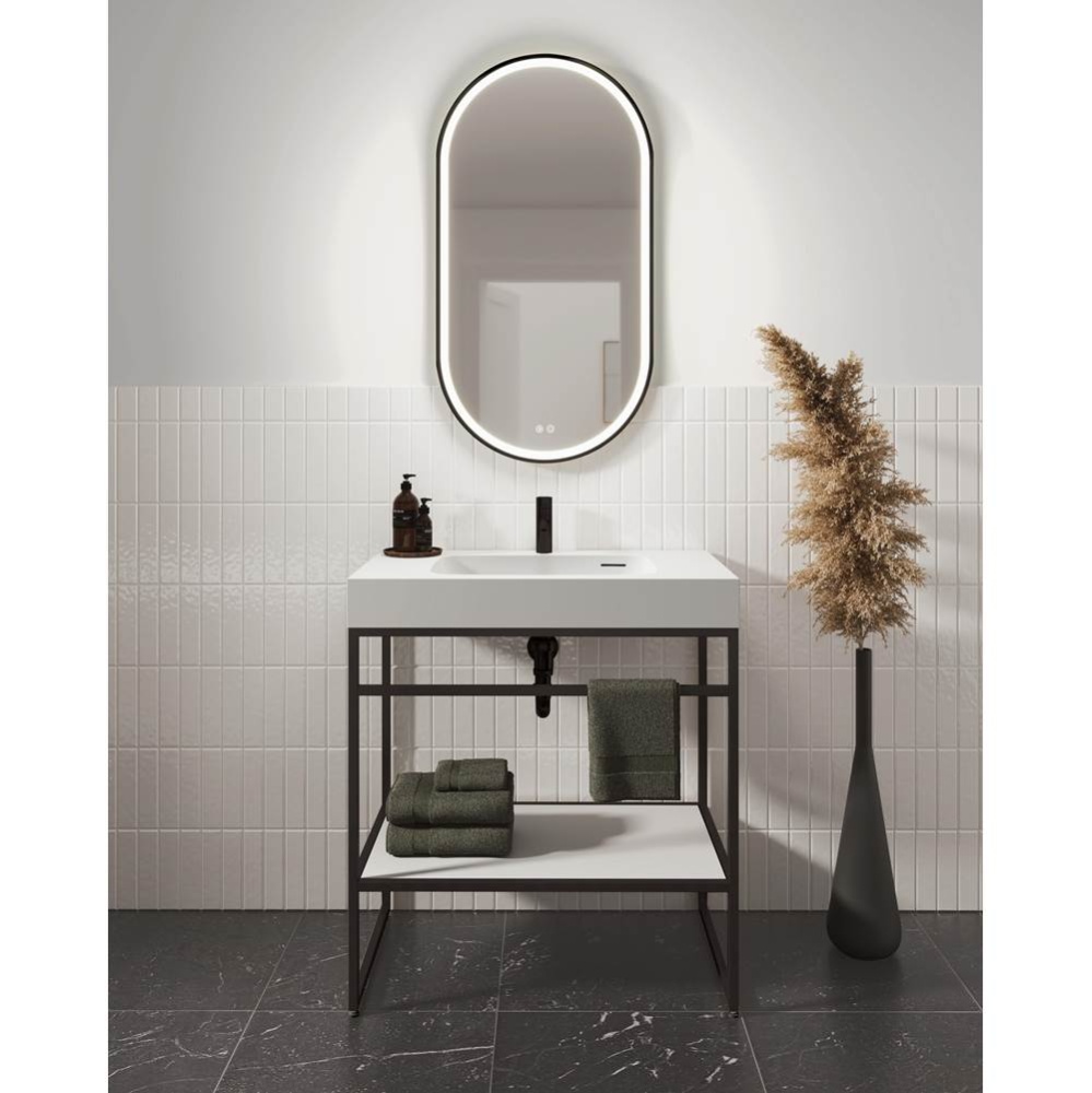 MAGNA OBLONG FRAMED MIRROR 20'' W x 39'' H +DEFOG +LIGHT, BLACK