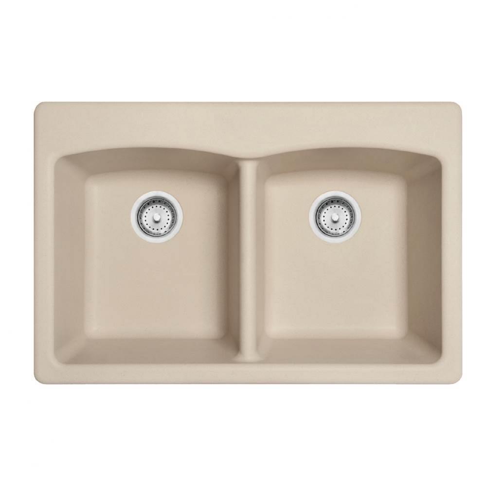 Ellipse 33.0-in. x 22.0-in. Champagne Granite Dual Mount Double Bowl Kitchen Sink - EDCH33229-1-CA