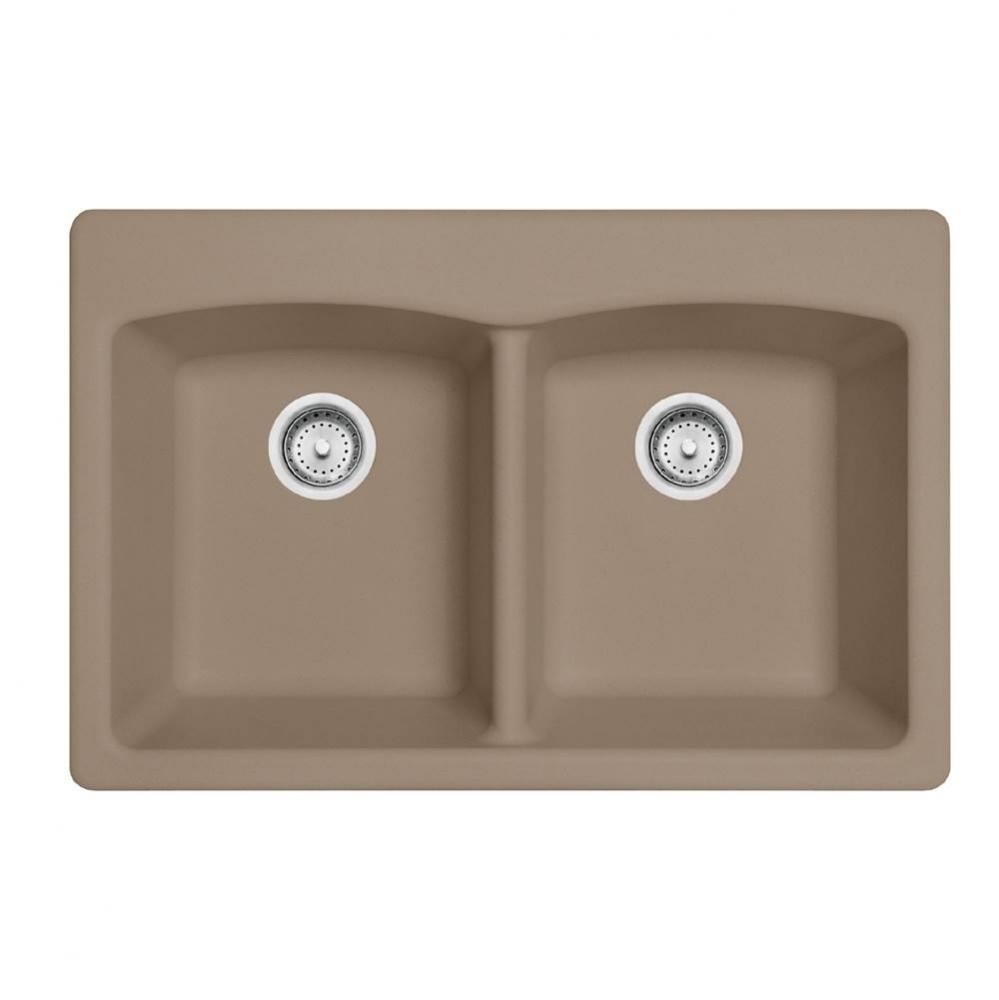 Ellipse 33.0-in. x 22.0-in. Oyster Granite Dual Mount Double Bowl Kitchen Sink - EDOY33229-1-CA