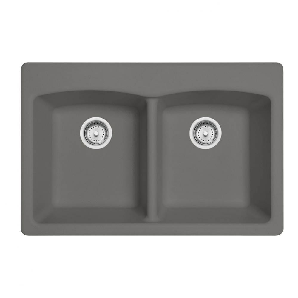 Ellipse 33.0-in. x 22.0-in. Stone Grey Granite Dual Mount Double Bowl Kitchen Sink - EDSG33229-1-C