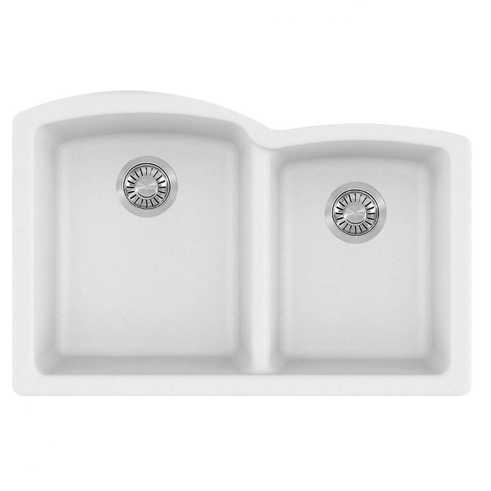 Ellipse 33.0-in. x 21.7-in. Polar White Granite Undermount Double Bowl Kitchen Sink - ELG160PWT-CA