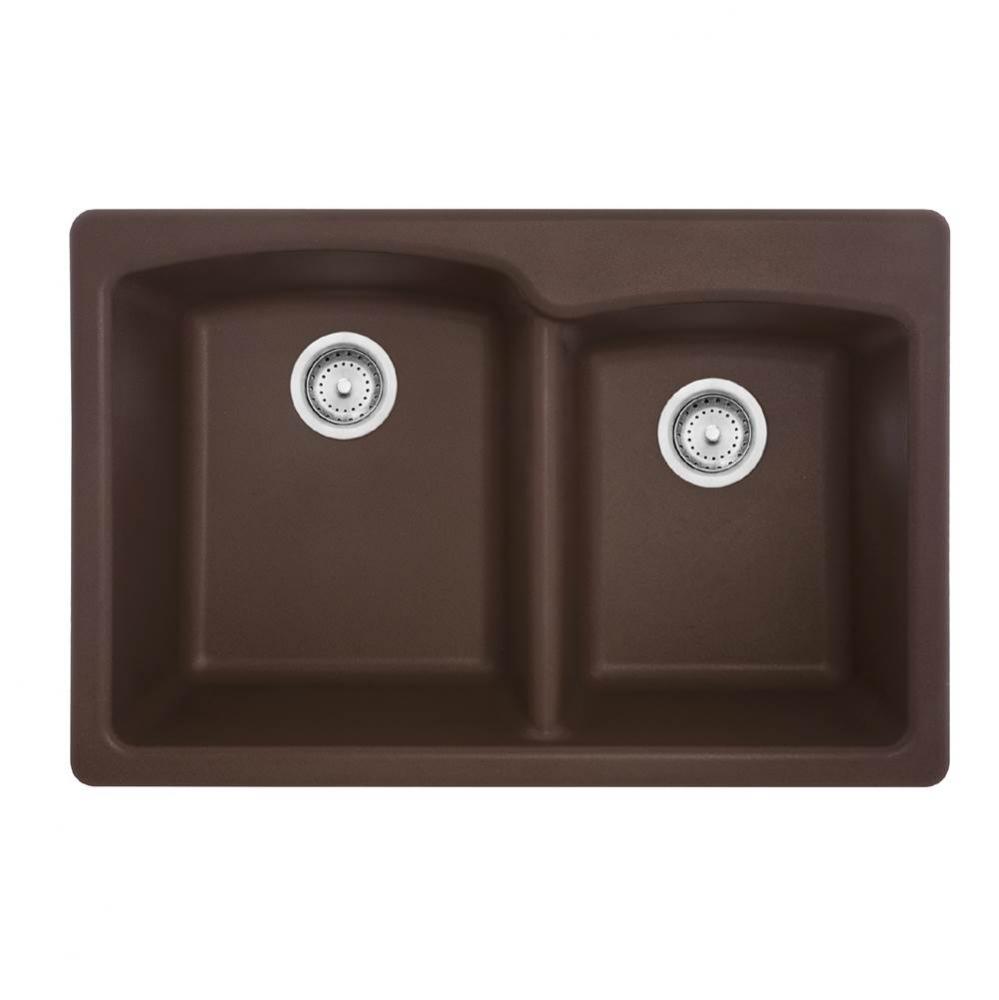 Ellipse 33.0-in. x 22.0-in. Mocha Granite Dual Mount Double Bowl Kitchen Sink - EODB33229-1-CA