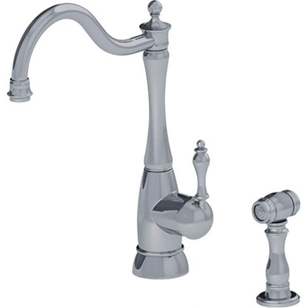 Farm House Faucet With Sidespray, Pol. Nickel