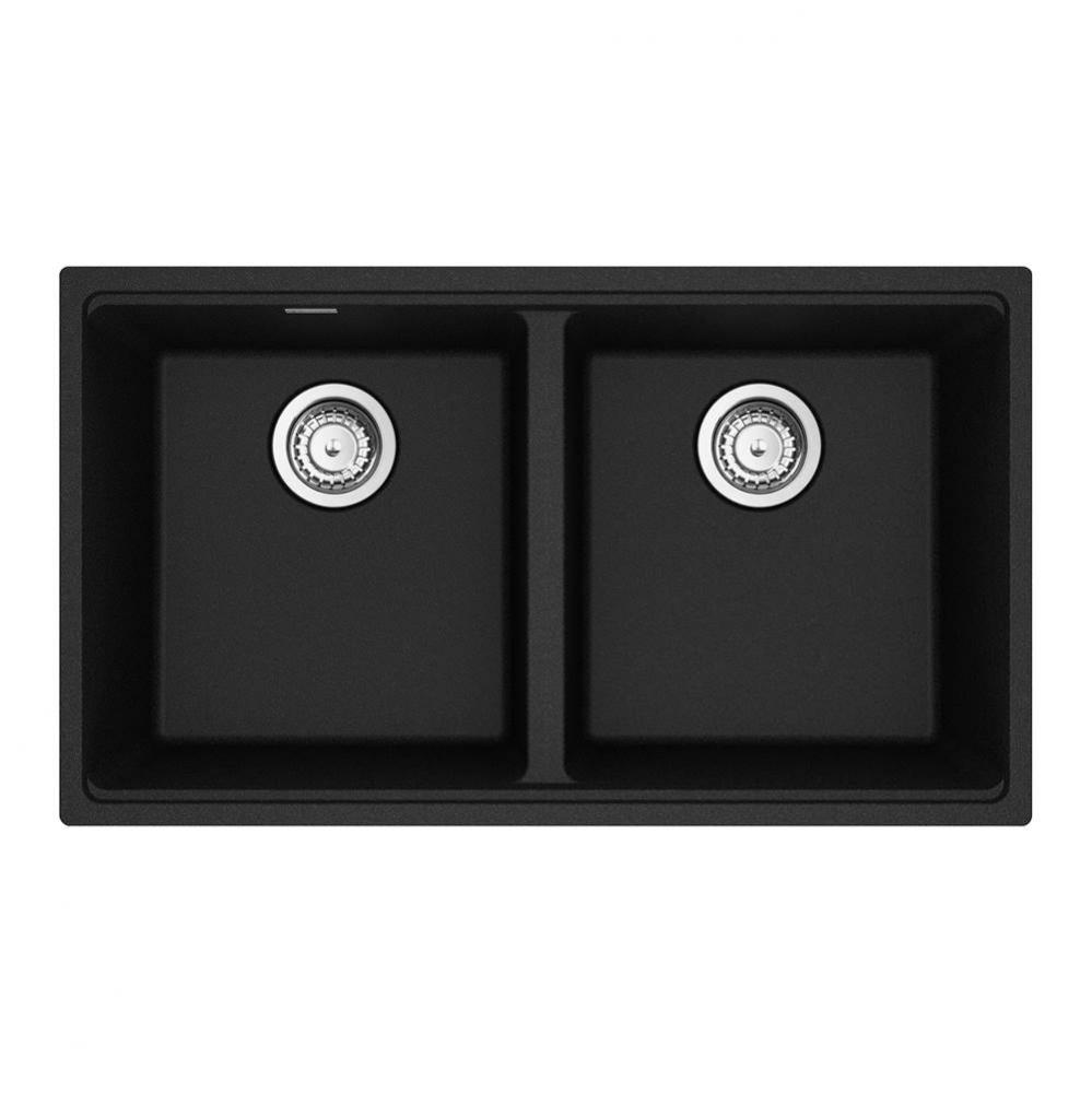 Franke Maris Undermount 31-in x 17.81-in Fragranite Double Bowl Kitchen Sink in Onyx