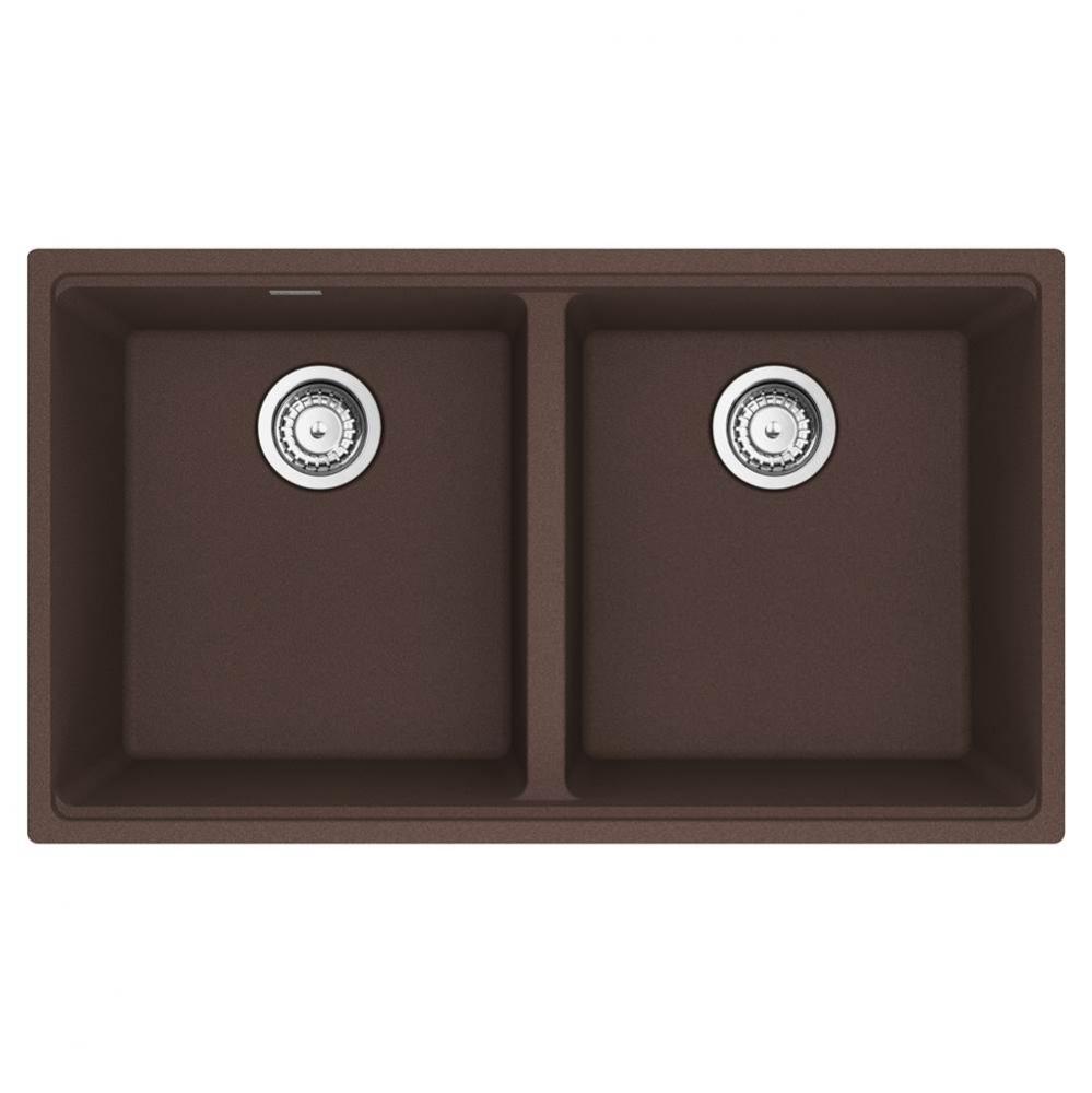 Maris Undermount 33-in x 18.94-in Granite Double Bowl Kitchen Sink in Mocha