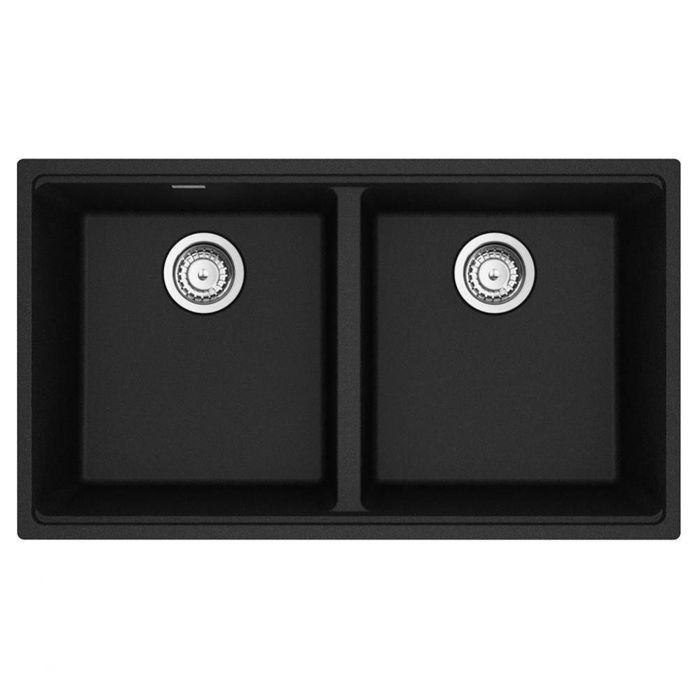 Franke Maris Undermount 33-in x 18.94-in Fragranite Double Bowl Kitchen Sink in Onyx