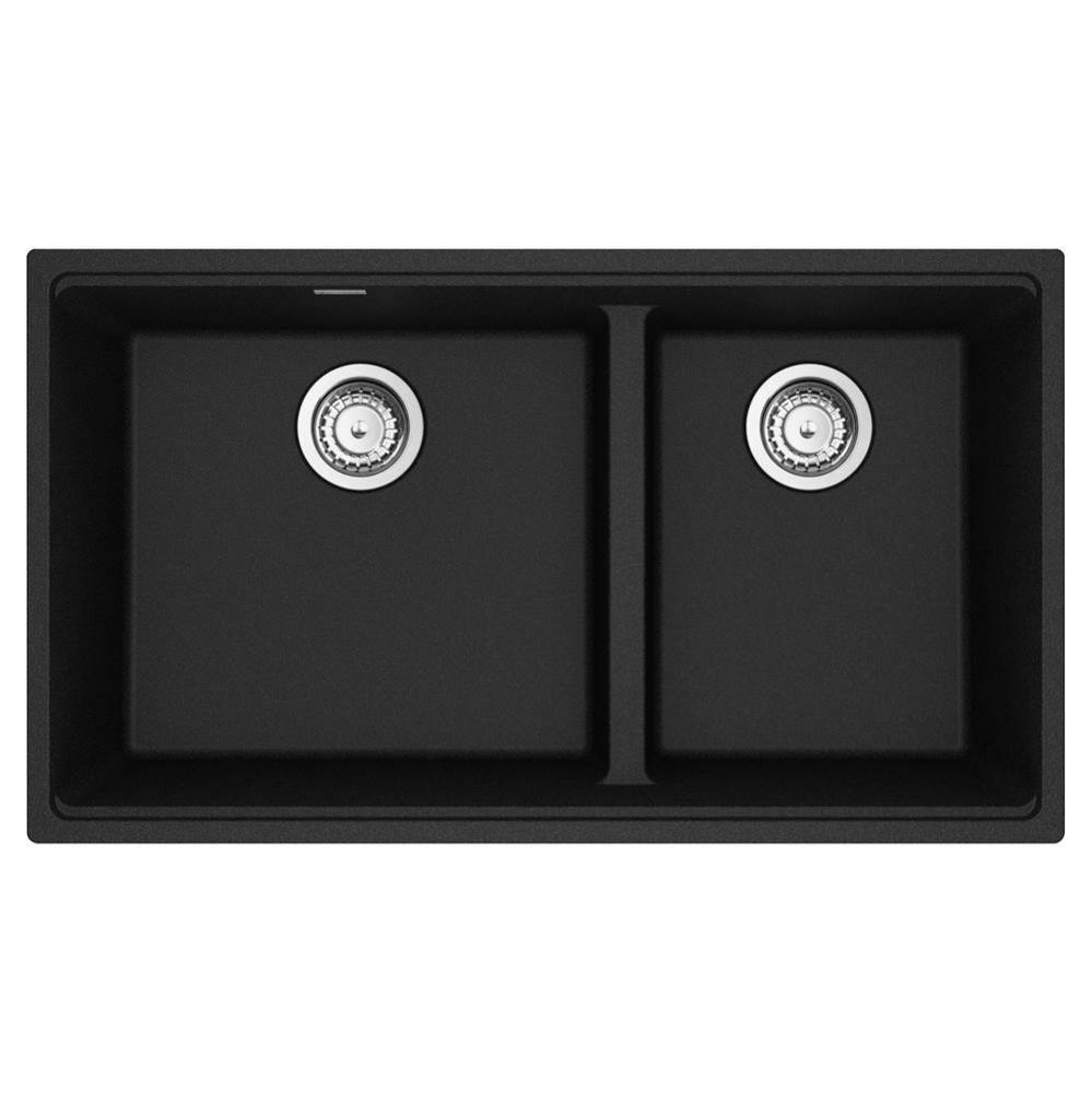 Franke Maris Undermount 33-in x 18.94-in Fragranite Double Bowl Kitchen Sink in Onyx