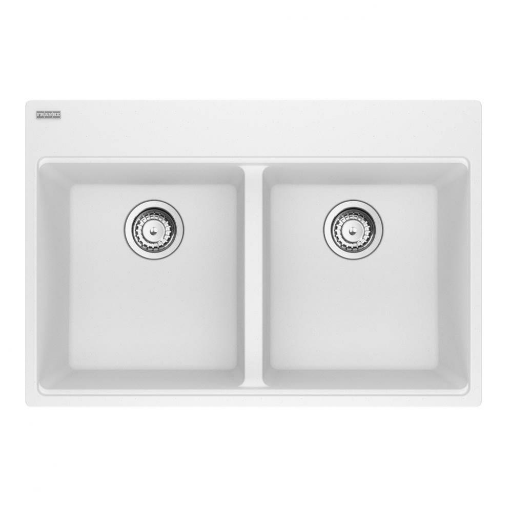 Maris Topmount 33-in x 22-in Granite Double Bowl Kitchen Sink in Polar White