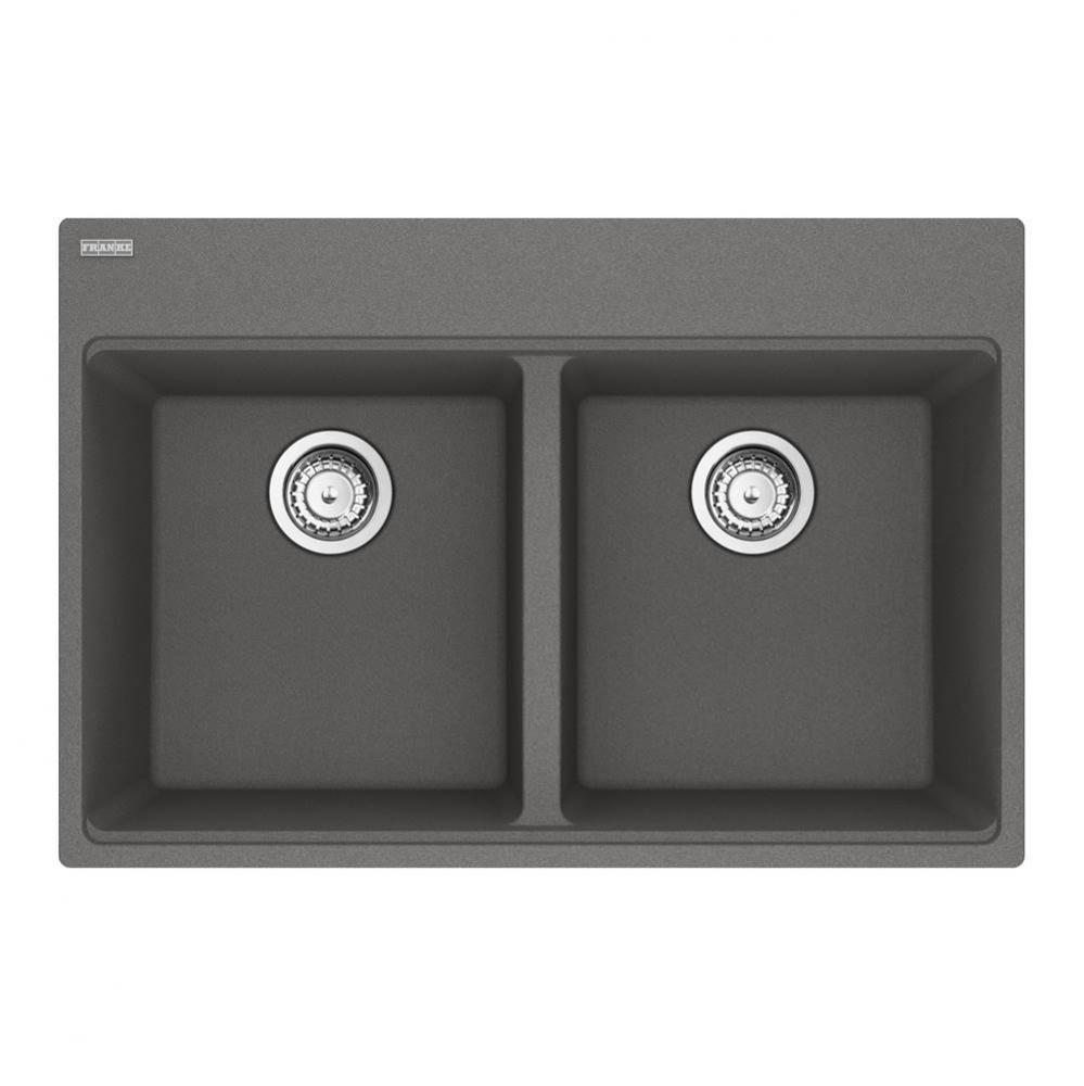 Maris Topmount 33-in x 22-in Granite Double Bowl Kitchen Sink in Stone Grey