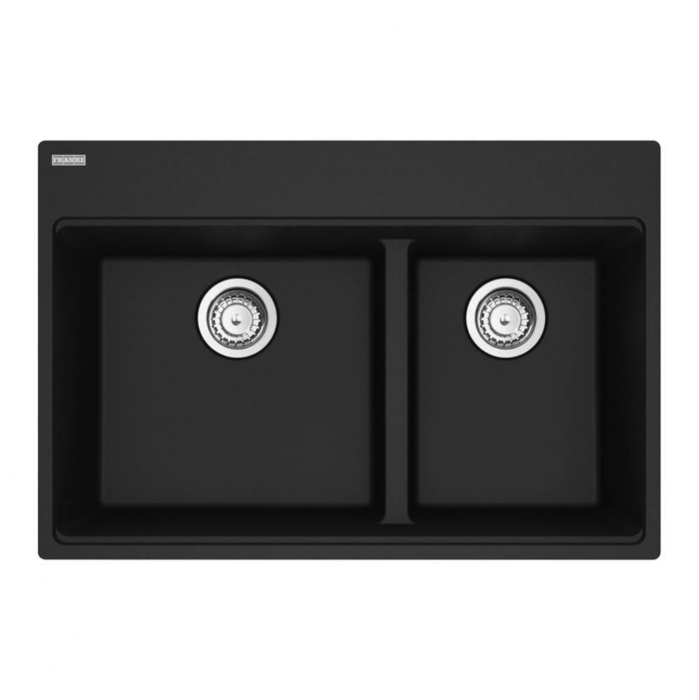 Franke Maris Dual Mount 31-in x 20.9-in Fragranite Double Bowl Kitchen Sink in Matte Black