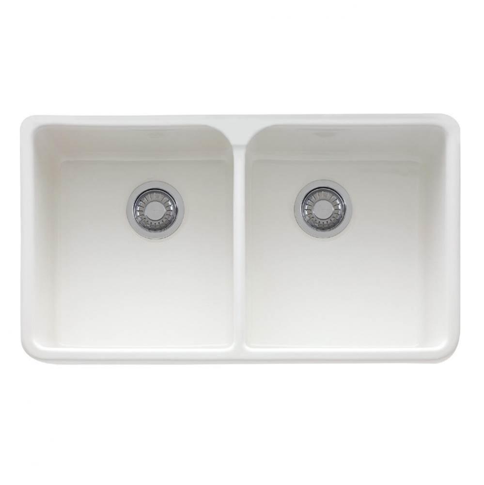 Manor House 31.25-in. x 19.75-in. White Apron Front Double Bowl Fireclay Kitchen Sink - MHK720-31W