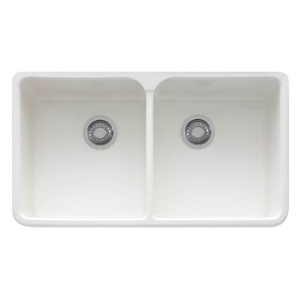 Manor House 35.5-in. x 21.62-in. White Apron Front Double Bowl Fireclay Kitchen Sink - MHK720-35WH