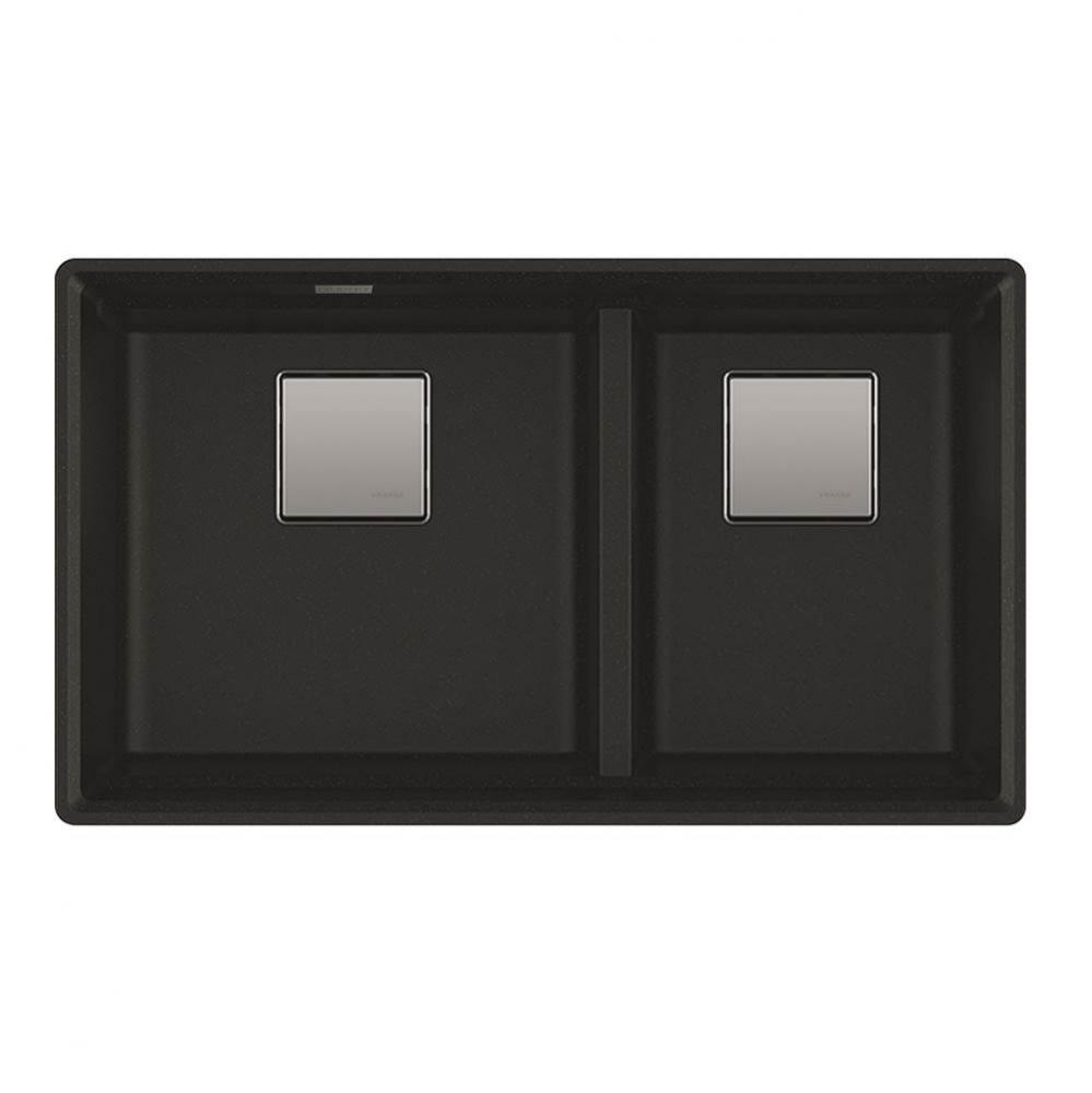 Franke Peak 32.0-in. x 18.8-in. Fragranite Undermount Double Bowl Kitchen Sink in Matte Black