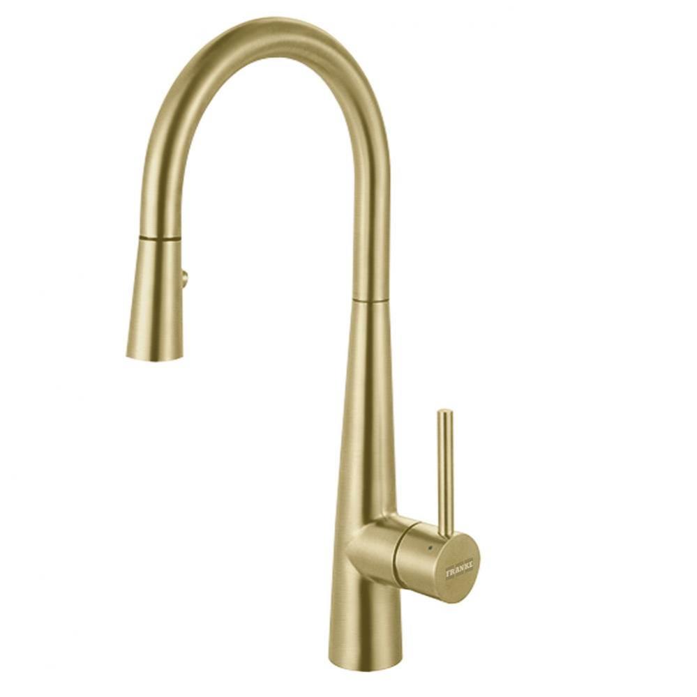 Steel 16.7-in Single Handle Pull-Down Kitchen Faucet in Gold, STL-PR-GLD