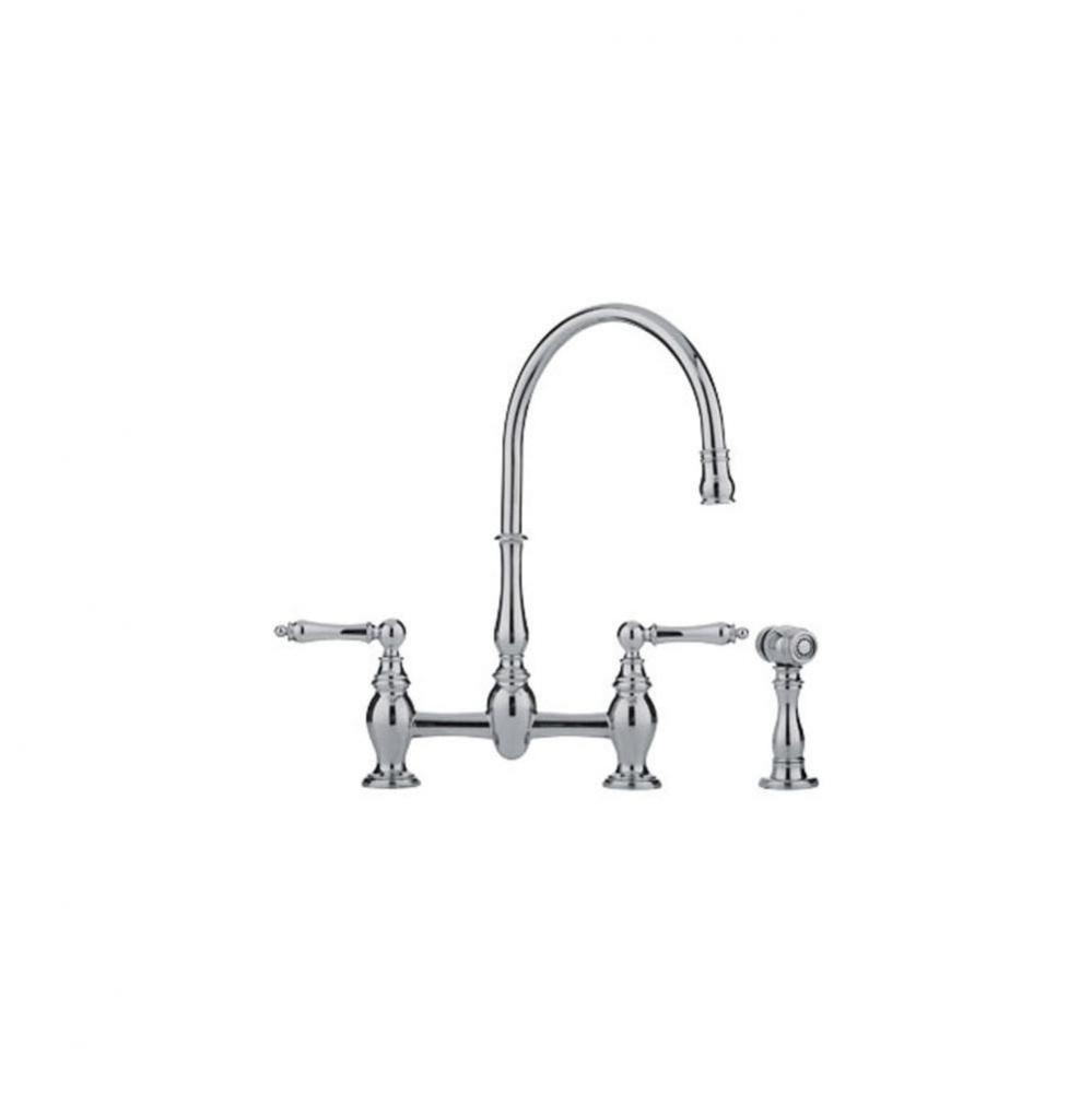 Farm House Bridge Faucet With Side Spray, Polished Nickel