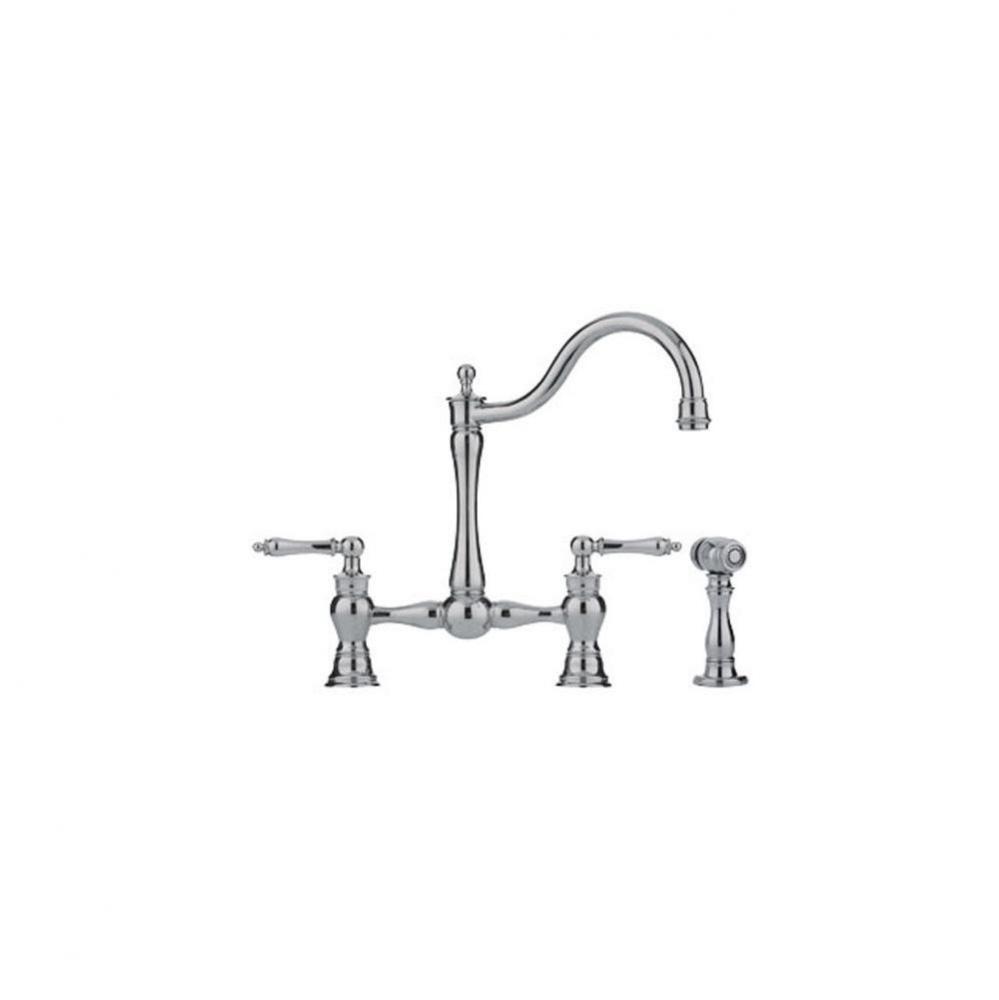Farm House Bridge Faucet With Side Spray, Polished Nickel