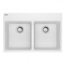 Franke Residential Canada MAG6201515-PWT-S - Maris Topmount 33-in x 22-in Granite Double Bowl Kitchen Sink in Polar White