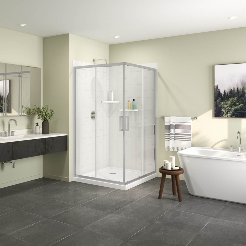 Roka 4242 Acrylic Corner Shower Base with Corner Drain in White