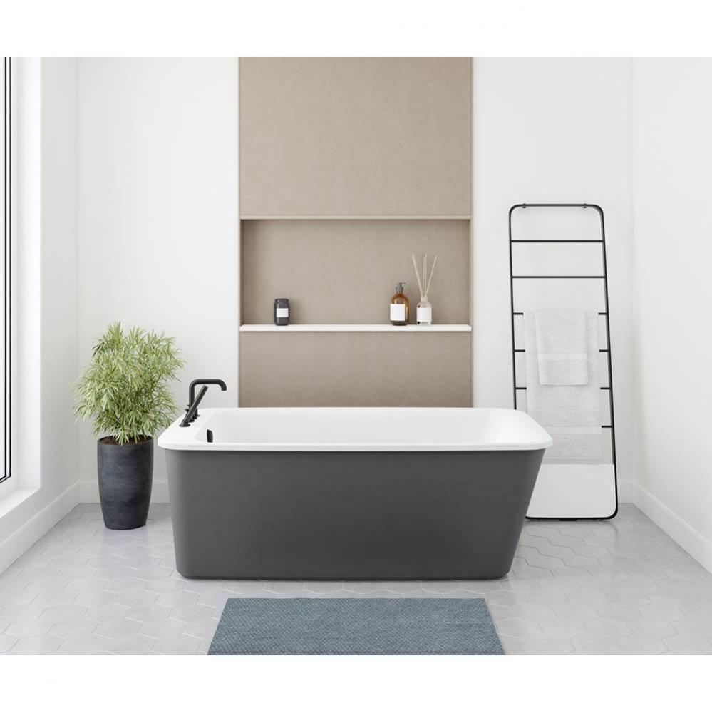 Lounge 6434 Acrylic Freestanding End Drain Bathtub in White with Thundey Grey Skirt