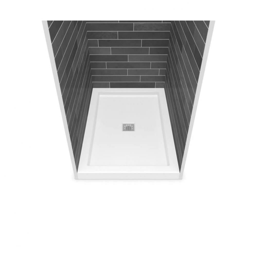 B3Square 4842 Acrylic Corner Right Shower Base in White with Anti-slip Bottom with Center Drain