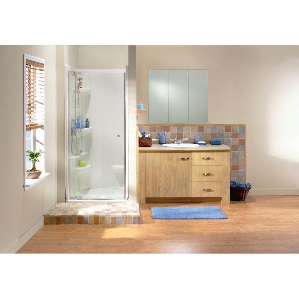 Kleara 1-panel 25.5-27.5 in. x 69 in. Pivot Alcove Shower Door with Mistelite Glass in Nickel
