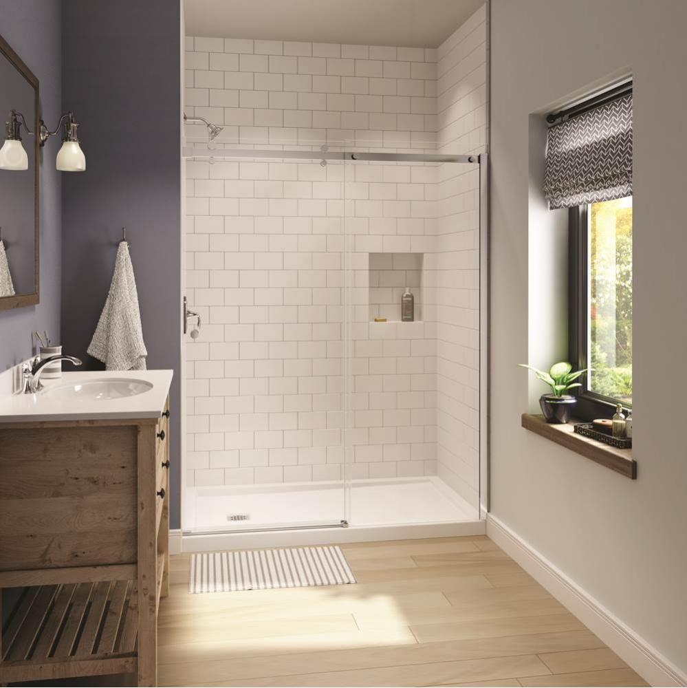 Luminescence 56.5-59 in. x 70.5 in. Sliding Alcove Shower Door with Clear Glass in Brushed Nickel