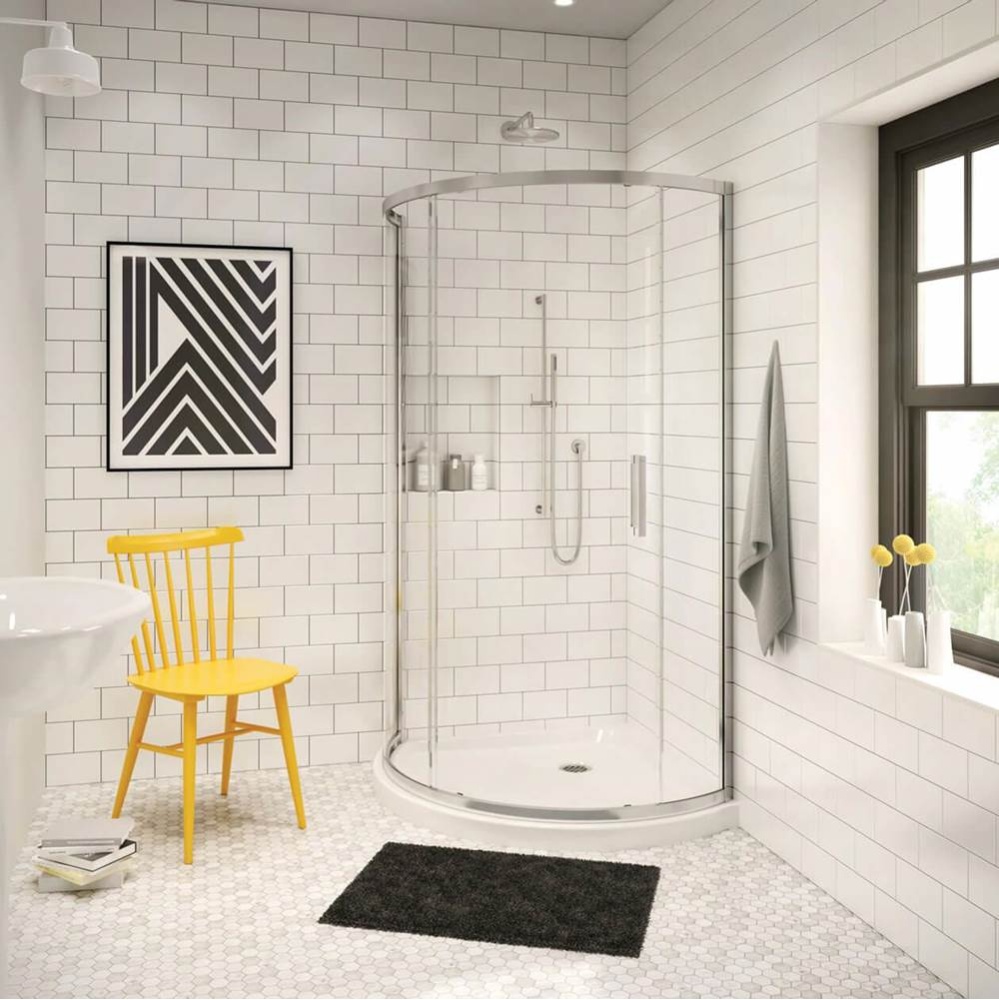 Round Base 36 3 in. 36 x 36 Acrylic Corner Left or Right Shower Base with Corner Drain in White