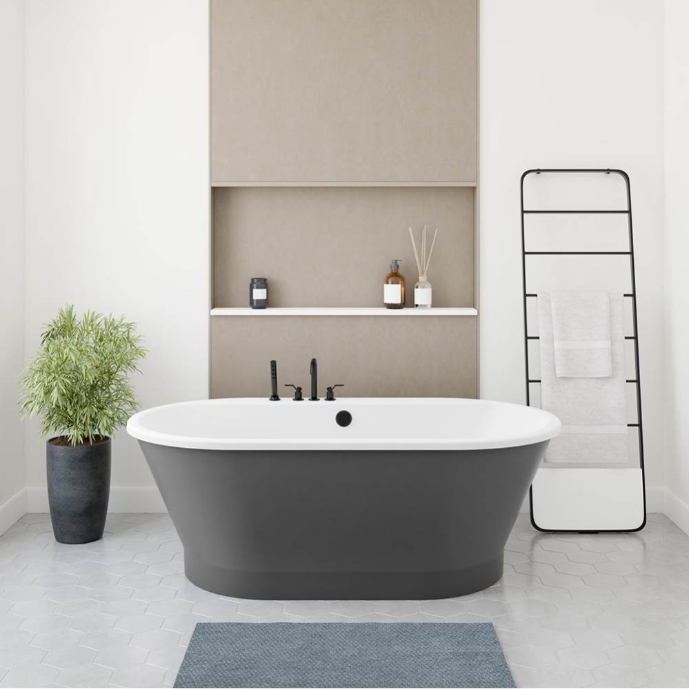 Brioso 6636 AcrylX Freestanding Center Drain Bathtub in White with Thundey Grey Skirt